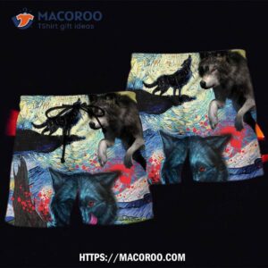 Halloween Black Wolf Crazy Starry Night Blood Art Style Hawaii Shorts