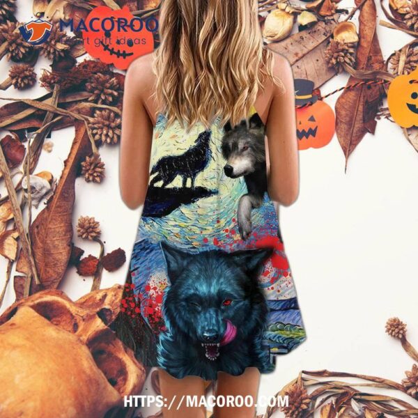 Halloween Black Wolf Crazy Starry Night Blood Art Style Summer Dress