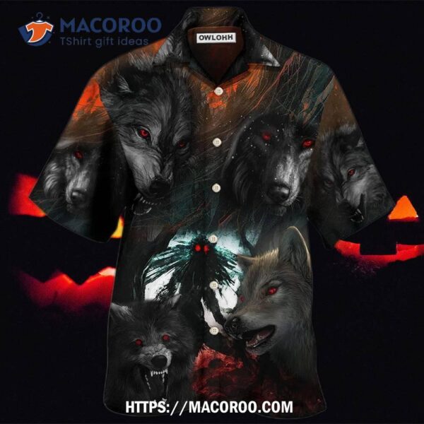 Halloween Black Wolf In The Dark Hawaiian Shirt