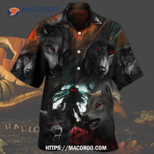 Halloween Black Wolf In The Dark Hawaiian Shirt