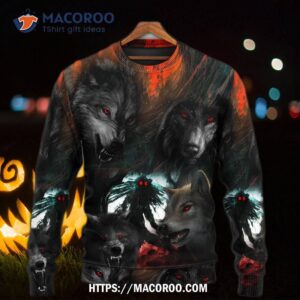 halloween black wolf in the dark sweater 4