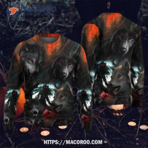 halloween black wolf in the dark sweater 5