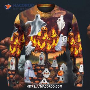 halloween boo pumpkin burning scary sweater 3