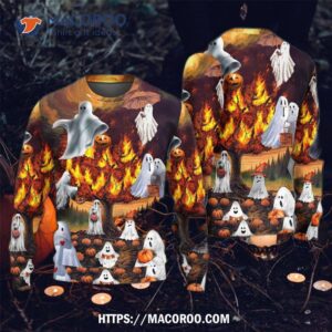 halloween boo pumpkin burning scary sweater 5