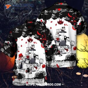 Halloween Cat Horror Kitten Cosplay Hawaiian Shirt 2 halloween cat horror kitten cosplay hawaiian shirt 2