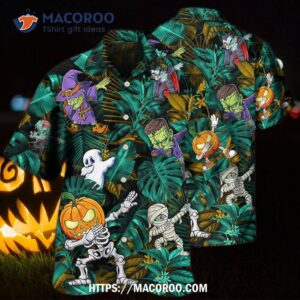 halloween dabbing skeleton zombie hawaiian shirt 2