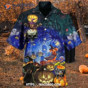 halloween dachshund and dogs hawaiian shirt 2