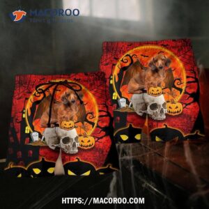 Halloween Dachshund Pumpkin Scary Red Hawaii Shorts