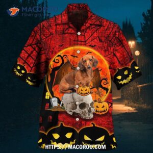 Halloween Dachshund Pumpkin Scary Red Hawaiian Shirt