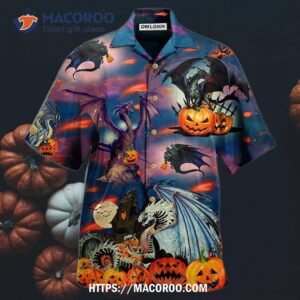 halloween dragon and scaredy hawaiian shirt 0