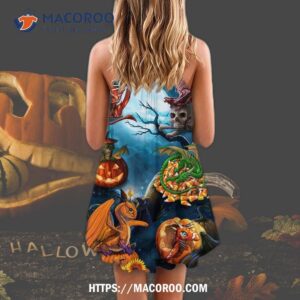 halloween dragon pumpkin scary sky night summer dress 2