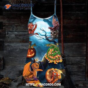 halloween dragon pumpkin scary sky night summer dress 4
