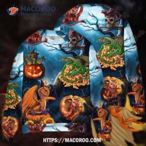 halloween dragon pumpkin scary sky night sweater 2