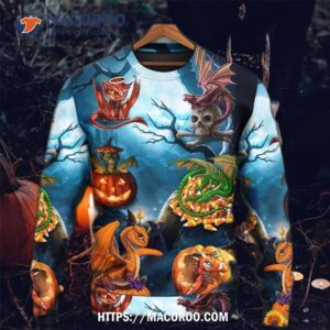 halloween dragon pumpkin scary sky night sweater 4