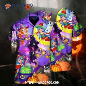 halloween funny witch ghost cute boo in the magic forest art hawaiian shirt 2