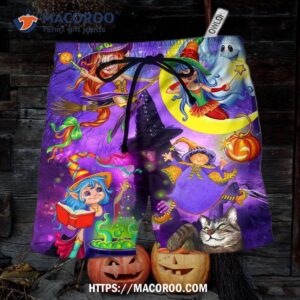 Halloween Funny Witch Ghost Cute Boo In The Magic Forest Art Style Hawaii Shorts