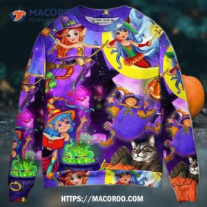 halloween funny witch ghost cute boo in the magic forest art ugly christmas sweaters 0