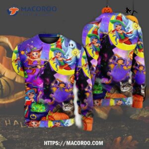 halloween funny witch ghost cute boo in the magic forest art ugly christmas sweaters 5