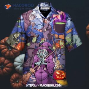 Halloween Funny Witch Pumpkin In The Magic Forest Hawaiian Shirt