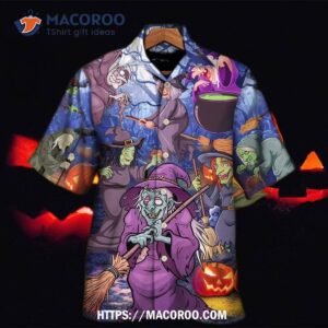 Halloween Funny Witch Pumpkin In The Magic Forest Hawaiian Shirt
