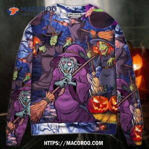 Halloween Funny Witch Pumpkin In The Magic Forest Sweater