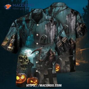 halloween ghost in the dark pumpkin scary hawaiian shirt 2