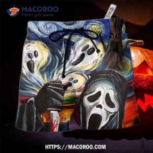 halloween ghost scream starry night funny boo art style hawaii shorts 0