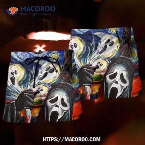 halloween ghost scream starry night funny boo art style hawaii shorts 1