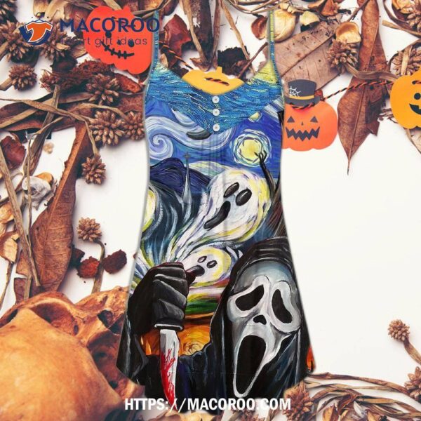 Halloween Ghost Scream Starry Night Funny Boo Art Style Summer Dress