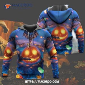 halloween glowing pumpkins by night 3d hoodie 2