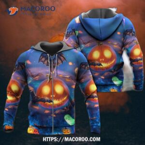 halloween glowing pumpkins by night 3d hoodie 3