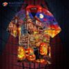 Halloween Haunted House Colorful Hawaiian Shirts