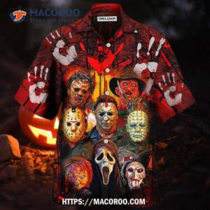 halloween horror movie characters blood scary hawaiian shirt 0