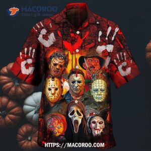 halloween horror movie characters blood scary hawaiian shirt 1