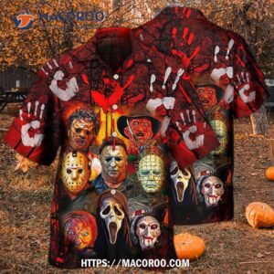 halloween horror movie characters blood scary hawaiian shirt 2