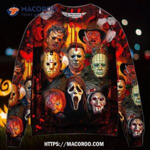 halloween horror movie characters blood scary sweater 0