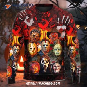 halloween horror movie characters blood scary sweater 3