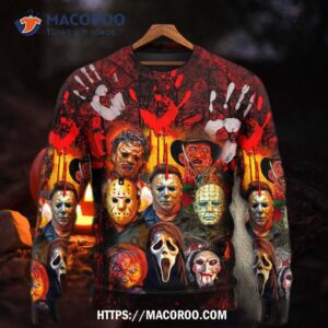 halloween horror movie characters blood scary sweater 4