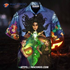 Halloween Magic Witch Ghost In The Dark Forest Art Hawaiian Shirt