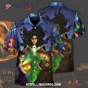 halloween magic witch ghost in the dark forest art hawaiian shirt 2