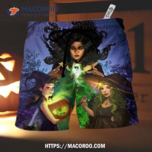 Halloween Magic Witch Ghost In The Dark Forest Art Style Hawaii Shorts