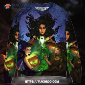 halloween magic witch ghost in the dark forest art ugly christmas sweaters 0