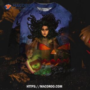 halloween magic witch ghost in the dark forest art ugly christmas sweaters 1