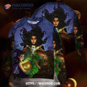 halloween magic witch ghost in the dark forest art ugly christmas sweaters 2