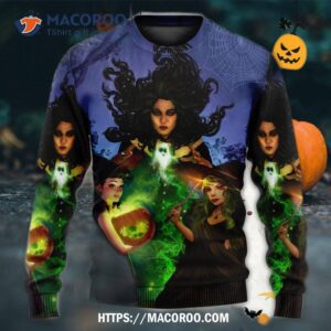 halloween magic witch ghost in the dark forest art ugly christmas sweaters 4