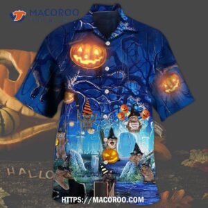 halloween night cat blue hawaiian shirt 2