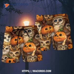 Halloween Owl Pumpkin Pattern Hawaii Shorts