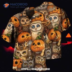 halloween owl pumpkin pattern hawaiian shirt 2