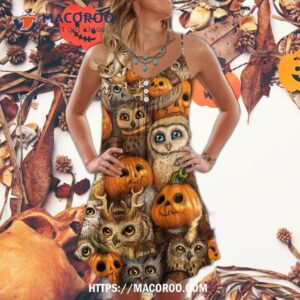 Halloween Owl Pumpkin Pattern Summer Dress