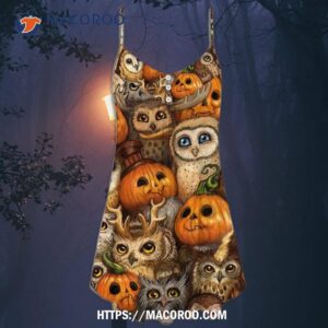 halloween owl pumpkin pattern summer dress 3
